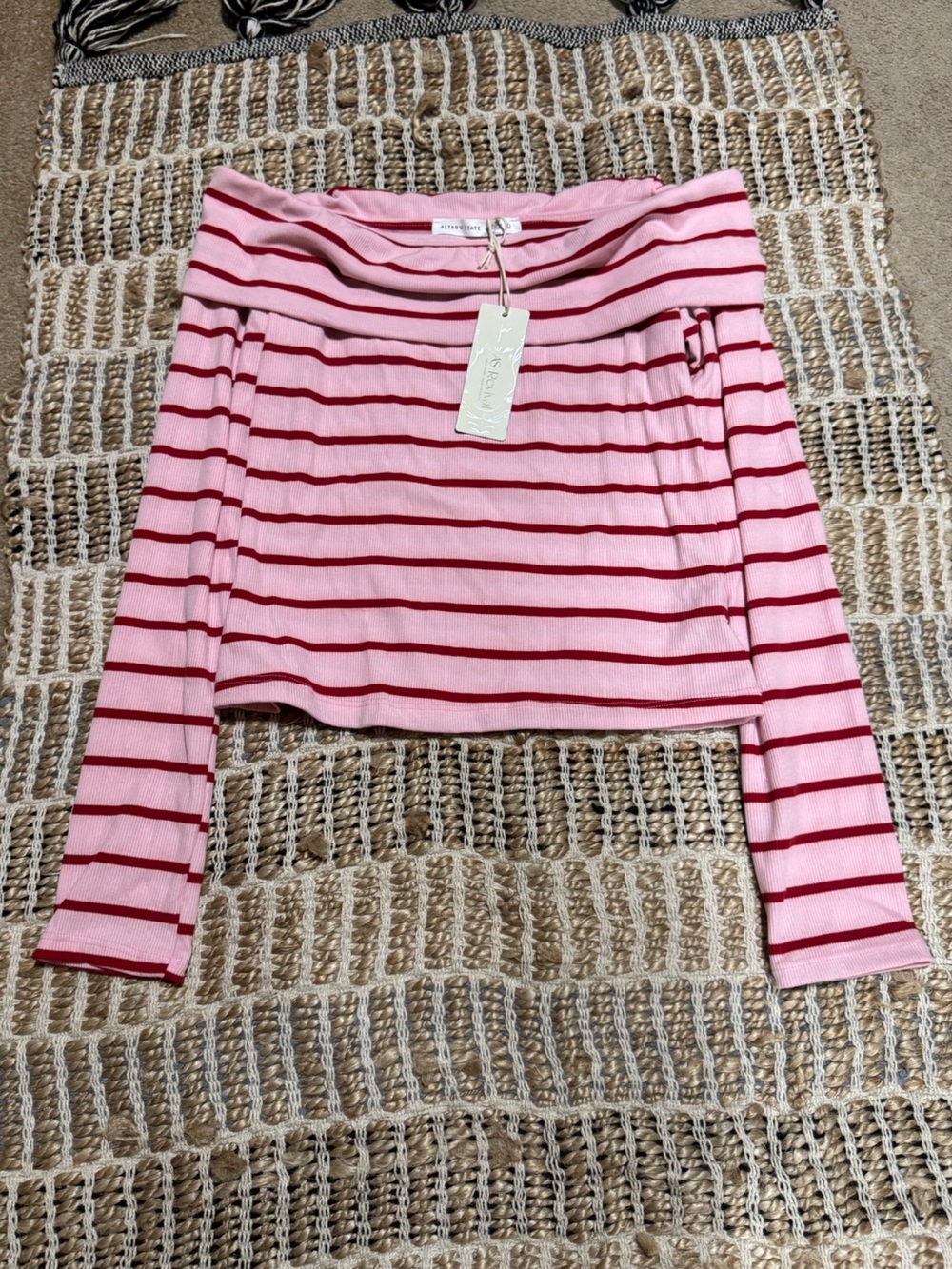 Altard state off the shoulder fitted long sleeve top large new